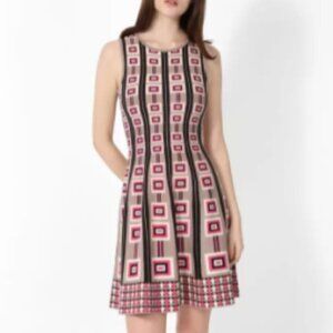 Issa London Fit & Flare Square Box Print Knit Dress sz S